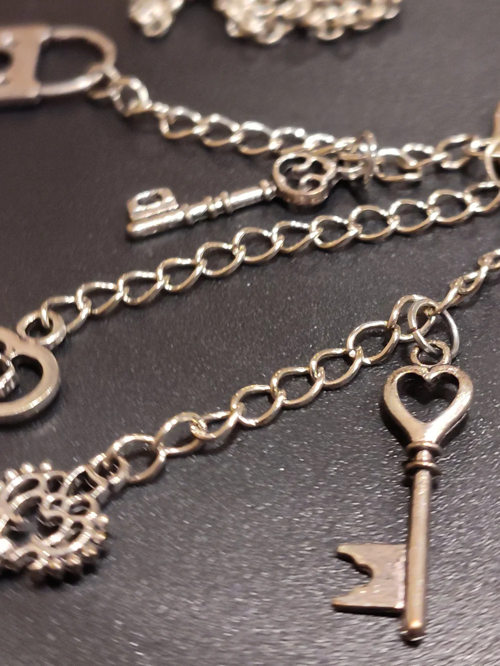 Silver Heart Key Charm Layered Necklace - Women Accessories